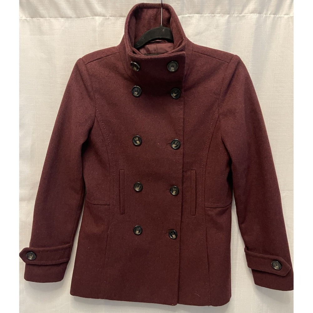 NWOT Thread & Supply women's double-breasted peacoat Burgundy/maroon Lg Wool